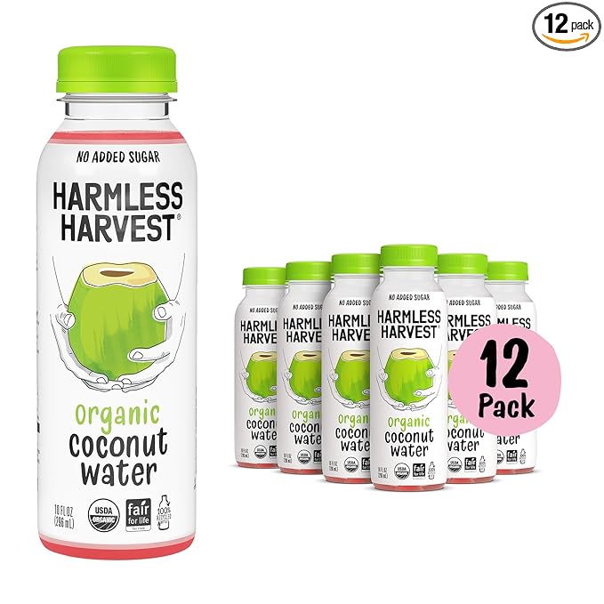 Harmless Harvest Organic Coconut Water 10 Fl Oz, 12 Pack – Natural Electrolyte Hydration Drink, No Sugar Added, Original Coconut Water, Non-GMO & Fair for Life Certified