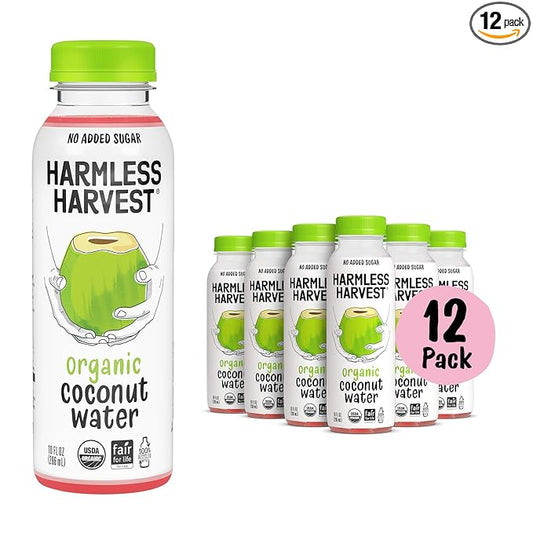 Harmless Harvest Organic Coconut Water 10 Fl Oz, 12 Pack – Natural Electrolyte Hydration Drink, No Sugar Added, Original Coconut Water, Non-GMO & Fair for Life Certified