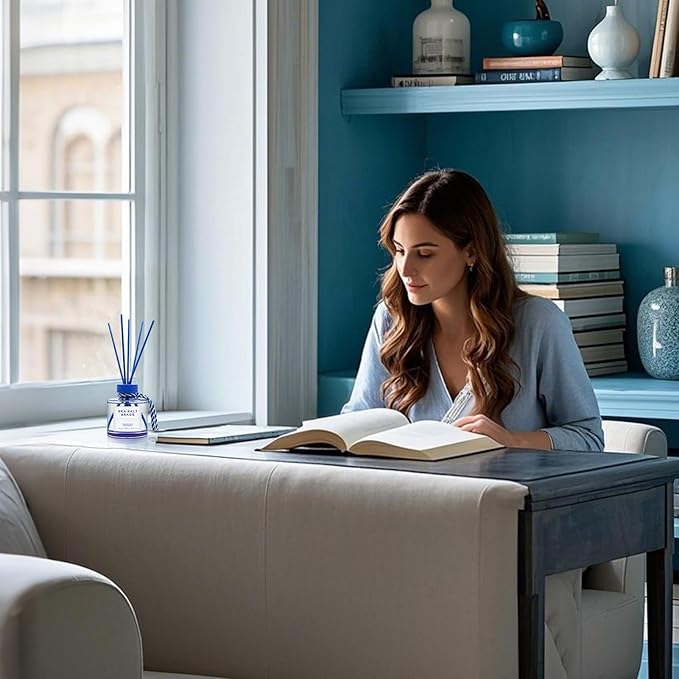 Sea Salt Reed Diffuser, 6.77OZ/200ML Large Capacity Natural Non-Toxic Oil, Long-Lasting Fragrance Reed Diffusers Set for Home and Bathroom, Aroma with 5 Reed Diffuser Sticks Gifts