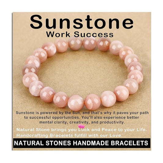 AD Beads Handmade Gemstone Stretch Elastic Bracelet Crystal Healing Reiki Nature's Beauty and Spiritual Essence Unisex (8mm, Sunstone (Work Success))