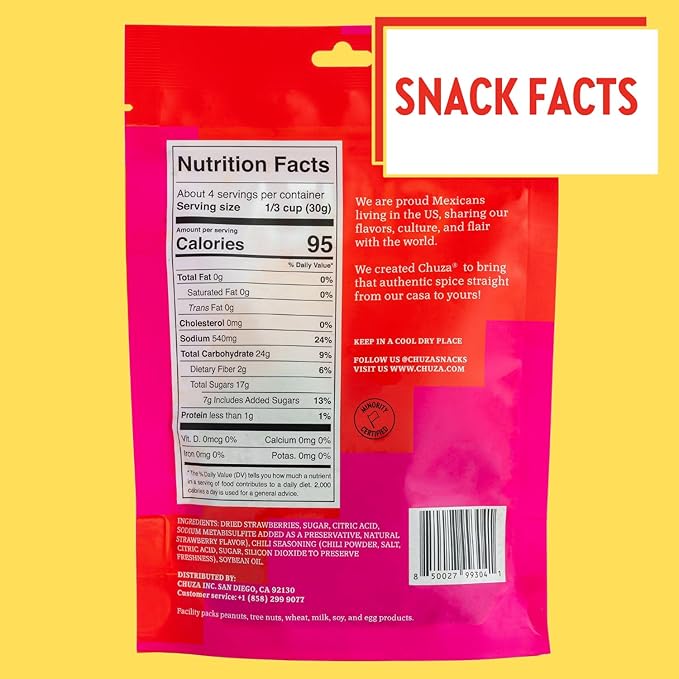 CHUZA Spicy Dried Strawberries, Mexican Snacks Chili Strawberry Dried Fruit, Spicy Mexican Candy for Adults and Children, Natural Dried Strawberries-2 Pack