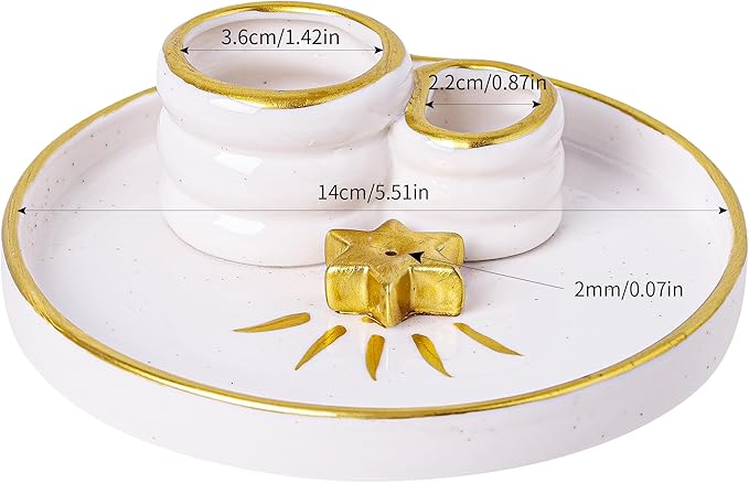 Ceramic Incense Holder Burner, Sage Holder for Burning, Palo Santo Sticks Holder, 5.51" Ash Catch Tray, Smudge Dish for Meditation Yoga, Modern Home Decor Gift