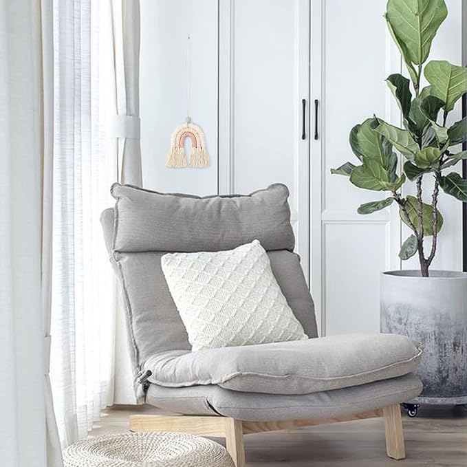 BOHO GARDEN Macrame Rainbow Charm - Essential Oil Diffuser for Cars, Baby Nursery, Children's Bedroom & Home Decor - Colorful Decorative Hanging Air Freshener & Accessories - 3x3.5 - Soft Pink