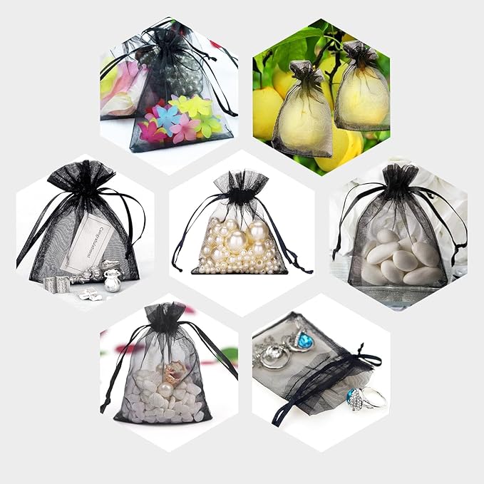 100 Pcs Organza Gift Bags Black Small Jewelry Pouches Wedding Jewelry Bag 2x3 Inch Favour bags Lavender Bag for Wedding Birthday Party Christmas Candy Mesh Bags