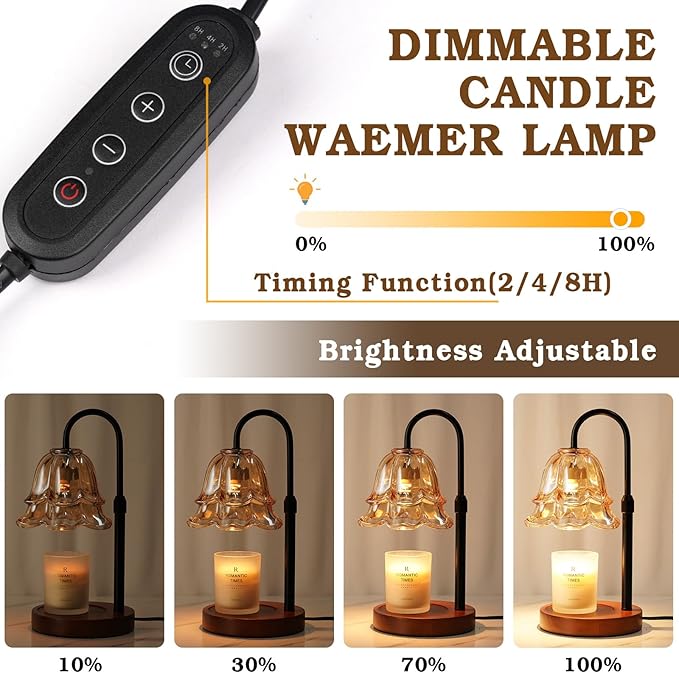 Candle Warmer Lamp with Timer Dimmable, Height Adjustable Birthday Gifts for Women Mom House Warming, Home Decor, Lotus Flower Candle Lamp Warmer 2 Bulbs Inc (Amber-1)