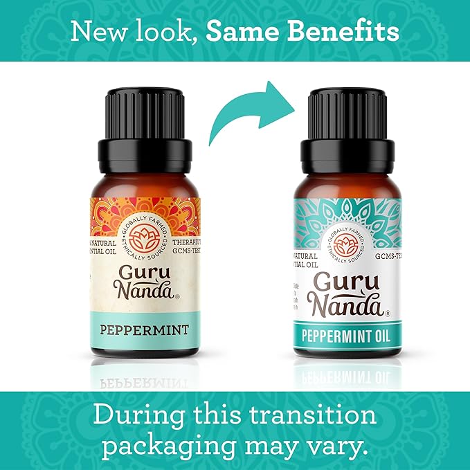 GuruNanda Peppermint Essential Oil, 100% Pure, Natural & Undiluted Aromatherapy Oil for Diffusers & DIY Recipes, Invigorating Scent Supports Focus and Clarity (2X0.5 Fl Oz)