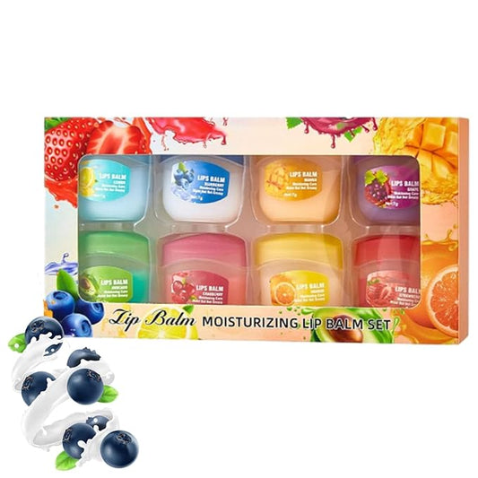 8PCS Fruit Flavored Lip Care Set, 8-in-1 Fruity Lip Set, Moisturizing & Repairing,Can Be Used as Glosses,Night Balms,Colorless Lipsticks and Moisturizing Masks, Perfect Party Seasonal (1PC)