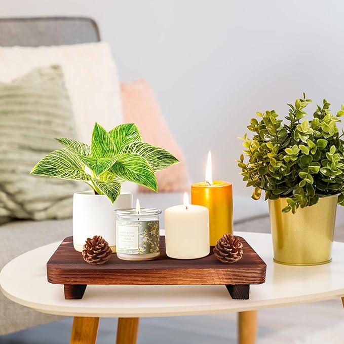 Farmhouse Bathroom Counter Organizer Wood Risers Display Pedestal Stand Wooden Dish Soap Dispenser Holder for Bathroom Decor Sink Accessories Small Kitchen Countertop Trays Vanity Decorative Tray