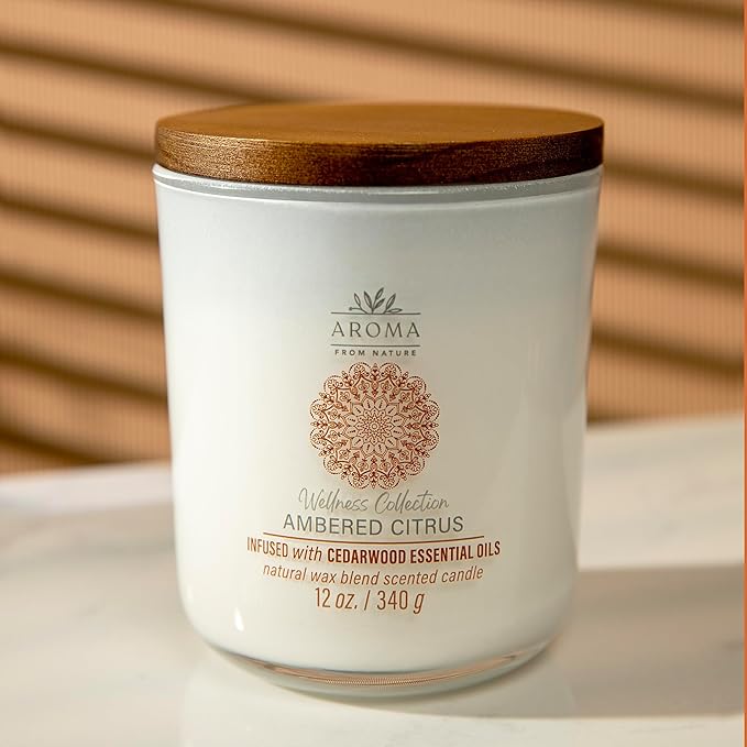 Aroma from Nature Wellness Collection Candle, 12 oz, 2 Cotton Wicks, Ambered Citrus, Large Painted Jar
