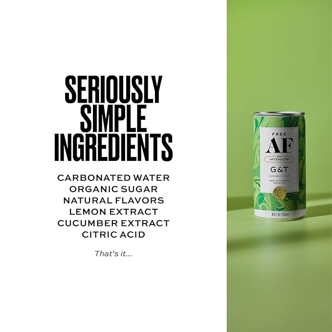 AF Drinks Non-Alcoholic Cucumber G&T | Alcohol Alternative Sparkling Cocktails with AFTERGLOW Botanical Warmth | Gluten-Free, Low-Calorie | 8.4 oz Cans (12-Pack)