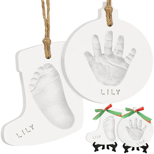Baby Hand and Footprint Kit - Personalized Newborn Footprint Ornament, Clay Handprint Keepsake, Easy DIY Dog Paw Print Kit, Baby Shower Gifts for Boys, Girls, New Mom Gifts (Jingles)
