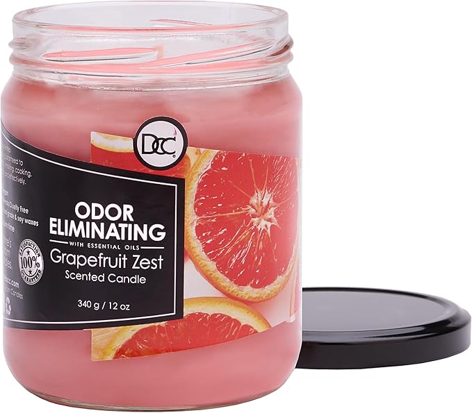 Grapefruit Zest Odor Eliminating Highly Fragranced Candle - Eliminates 95% of Pet, Smoke, Food, and Other Smells Quickly - Up to 80 Hour Burn time - 12 Ounce Premium Soy Blend