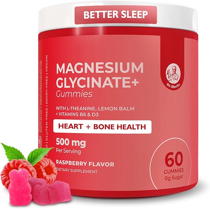 Dr. Moritz Magnesium Glycinate Gummies for Adults & Kids - with L-Theanine & Lemon Balm - Magnesium Gummies for Women & Men for Relaxation Support - No Sugar Added, Non-GMO (60 Count)
