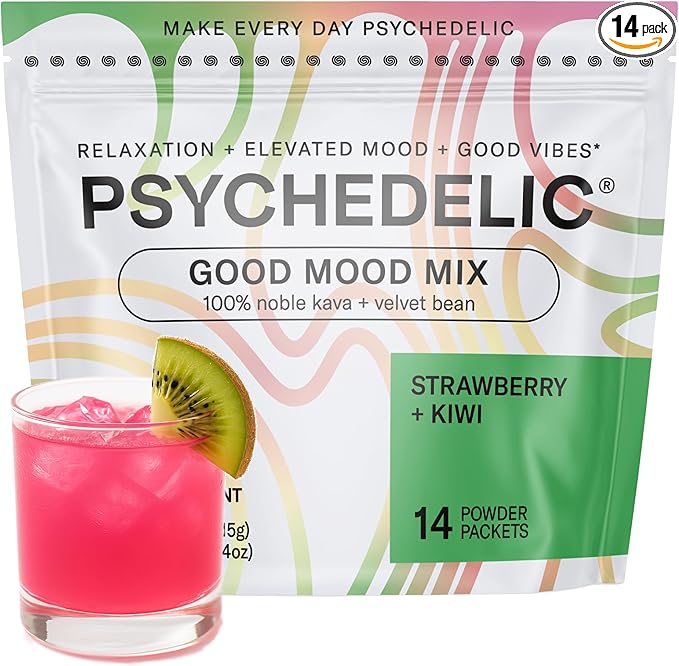 Calming Kava Drink Mix - Kava kava flavored drink mix - Easy Open Single-Serving - Flavored Kava - Mucuna Pruriens - Stevia - Adaptogen Mocktails - 14 Sticks - Strawberry Kiwi