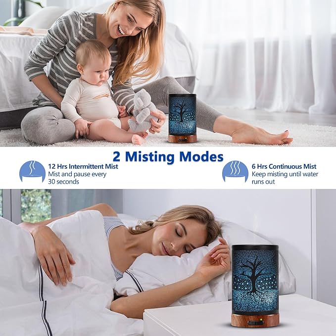 Aromatherapy Essential Oil Diffuser 150ml- Electric Cool Mist Aroma Diffuser with Intermittent Mode, Auto Shut-Off Protection, 7 Colors Changing LED Light for Home Office Decor & Gift (Life Tree)