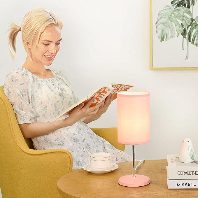 Lampwell Alee Small Modern Pink Table Lamp Set of 2, 4.33H12.21IN, Bedside & Living Room, Bulb Excluded