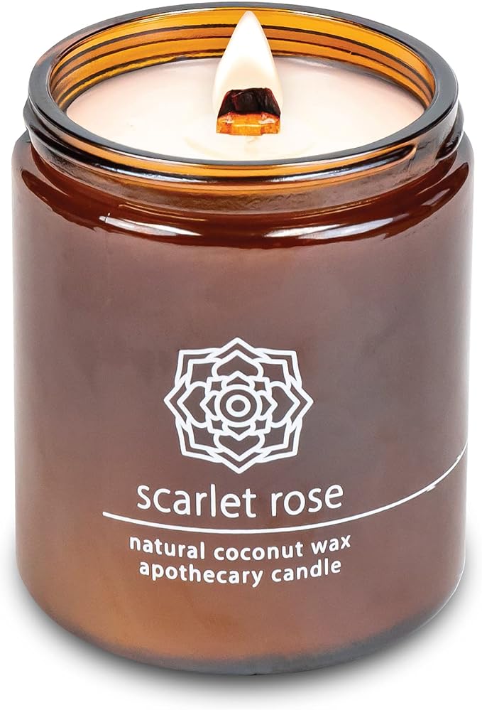 Hemlock Park Crackling Wood Wick Candle Handcrafted with Natural Coconut Wax (Standard 8 oz, Scarlet Rose)