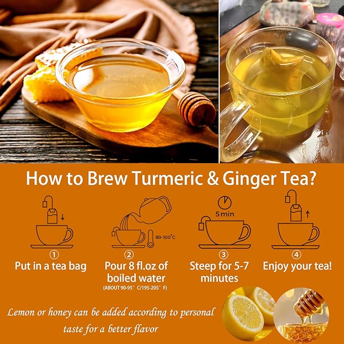 Turmeric Ginger Cinnamon Tea Bags - 120 Teabags Premium Turmeric Ginger Herbal Tea, Curcuma Teas Bag Hand-made Blend, 100% Natural & No Additives & Caffeine Free (120 Count)