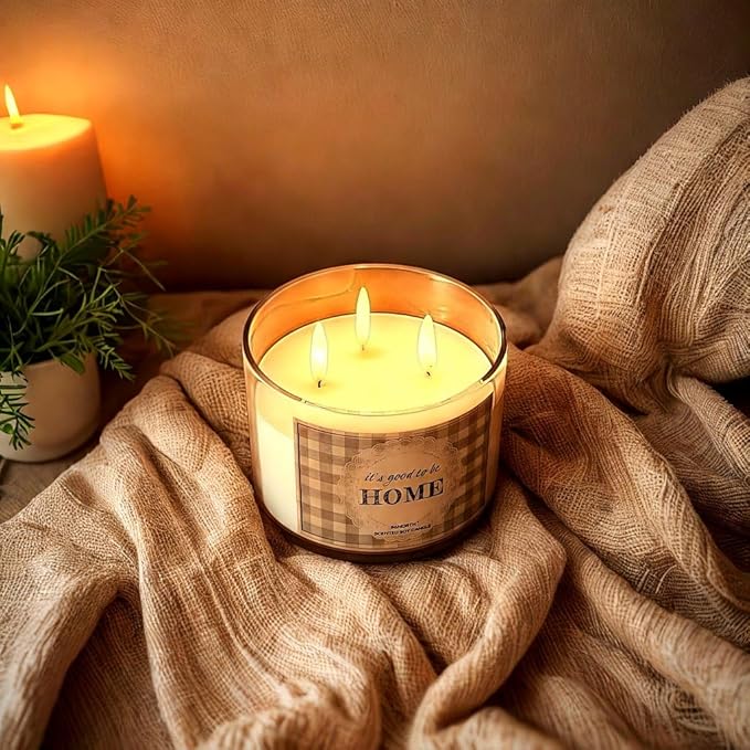 96NORTH Fresh Linen & Soft Amber Candle | Large 3 Wick Jar Candle | 12 Oz Up to 50 Hours Burning Time | 100% All Natural Soy Wax | Relaxing Aromatherapy Candle | Housewarming Gift for Women and Men