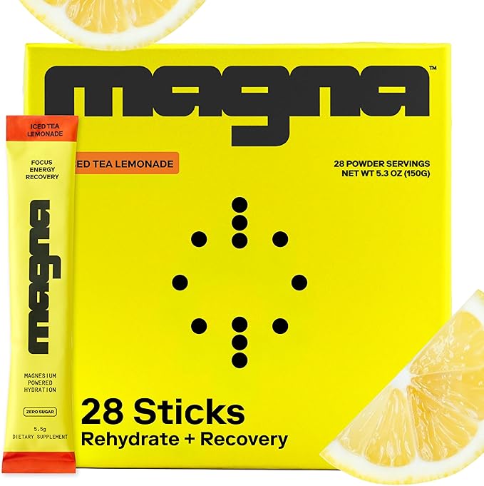 MAGNA Electrolyte Powder Drink Mix for Hydration, Energy & Focus Support with Magnesium L Threonate, Sodium, Potassium, Vitamin D, B6 & B12, Sugar Free, Tea Lemonade Flavor, 28 Servings