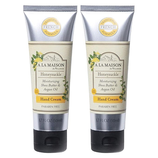A LA MAISON Moisturizing Cream, Honeysuckle - Uses: Hand, Argan Oil, Pure Shea Butter, Essential Oils, Plant Based, Cruelty-Free, SLS and Paraben Free (1.7 Oz, 2 Pack)