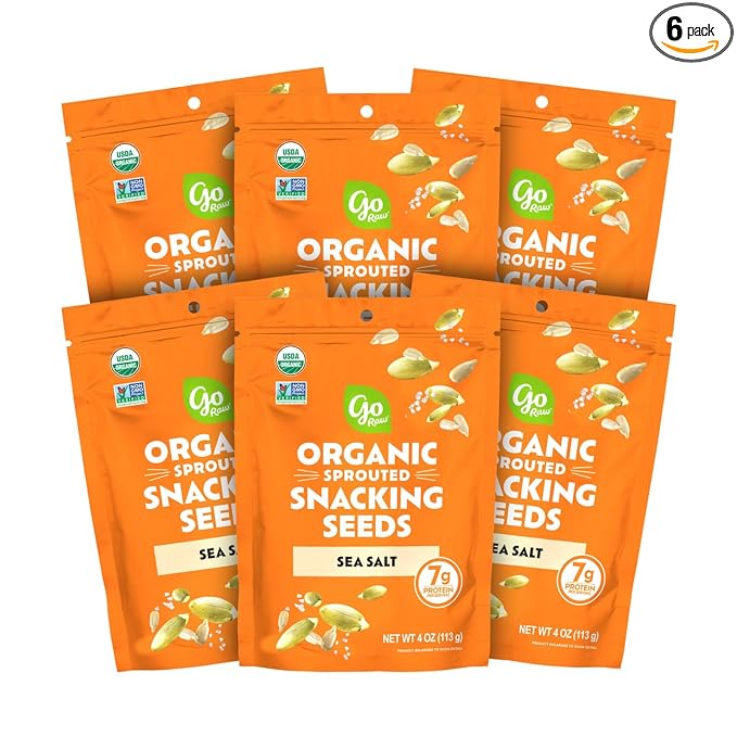 Go Raw Organic Sprouted Sea Salt Sprouted Snacking Seeds, 4 oz, 6 Pack, Pumpkin & Sunflower Seeds, Keto, Kosher
