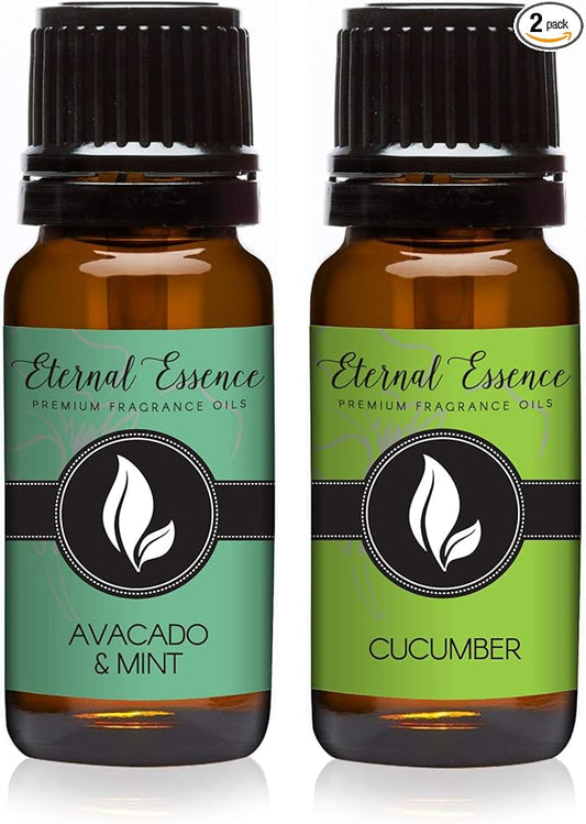 Eternal Essence Oils 2 Pack 10ml Premium Fragrance Oil - Avocado Mint & Cucumber - for Candle, Soap Making, Aromatherapy, Diffusers, Home Care, & Humidifiers