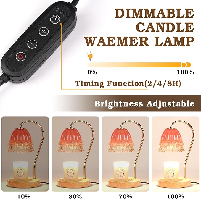 Flower Candle Warmer Lamp with Timer, Wax Warmer, Height Adjustable, Birthday Gifts for Women, Mom, Sister, Candle Lamp Warmer Christmas Gifts, Electric Dimmable Candle Warmer, Vintage Home Decor