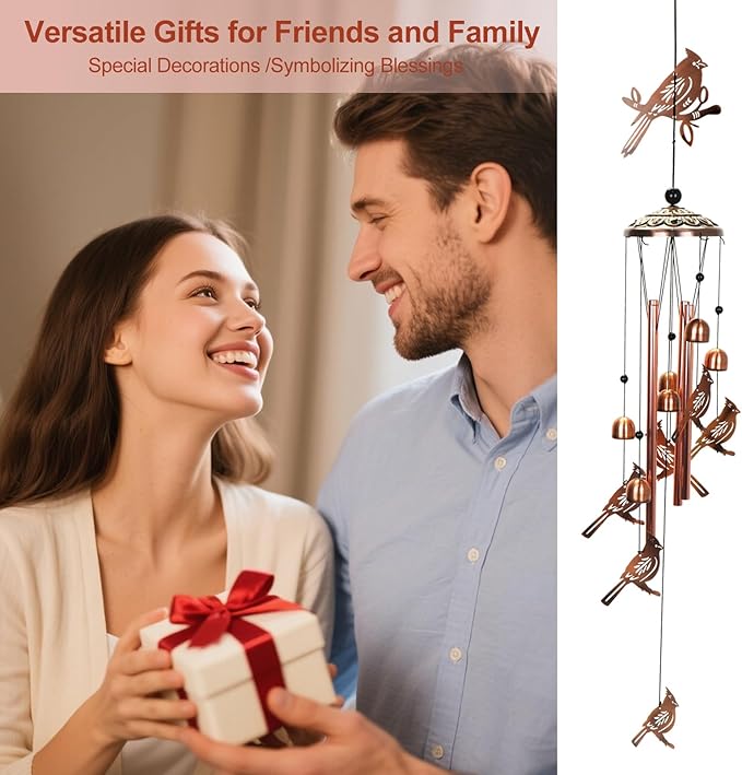 Copper Tone Animal Wind Chimes for Outdoors/Indoors - Cardinal Designs - Garden, Patio, Yard, Home Decor, for Women, Men, Mom, Birthday, Memorial, Housewarming (Cardinal)
