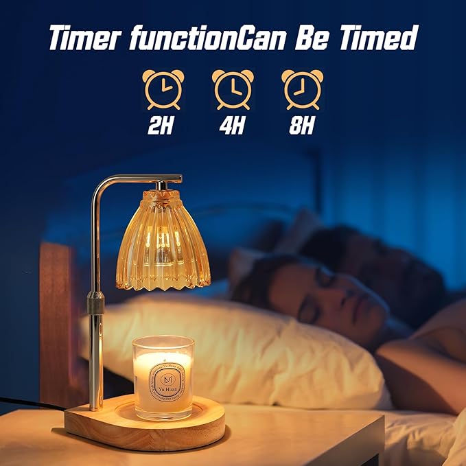 Candle Warmer Lamp with Timer & Dimmer, Height Adjustable Wax Melting Lamp with 2 Bulbs, Safe Flameless Candle Warmer for Home Décor, Gift for Wife, Mom, or Girlfriend, Warm Yellow