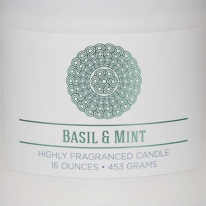CAROLINA Basil & Mint Scented Candle, 16 oz Wellness Relaxing Aromatherapy Candle, 2 Wick White Jar Soy Blend Wax, Candles for Home, 60H Burn - Made in The USA