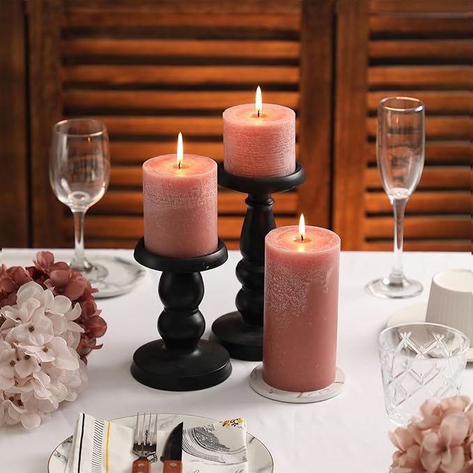 3x3 Inch Brown Pillar Candles Set of 3 - Unscented Candles, Long Clean Burning, Large Big Candle, Smokeless Dripless Pillar Candle for Dinner Table, Wedding, Home, Bathroom, Rustic Decor