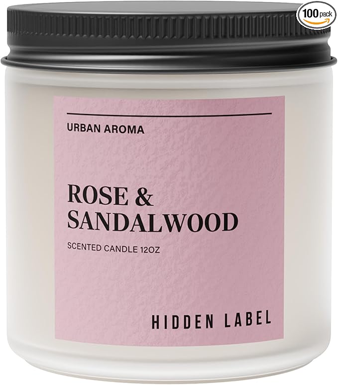 Hidden Label Rose & Sandalwood Scented Candle, 12oz 2 Wick Natural Soy Non Toxic Candles, Clean Burning Long Lasting Aromatherapy for Home | Gifts | Décor,Premium Scents for Relaxation & Stress Relief