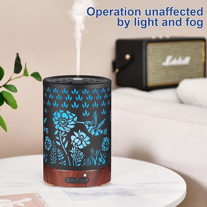 Essential Oil Diffuser- Aromatherapy Diffuser with7 Colors Light, and Auto-Off - Metal Cool Mist Humidifier for Home and Office(Hummingbird)…