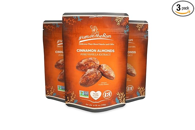 Cinnamon Almonds - Vegan, Kosher, Gluten-free, GMO-free - 4.75oz (PACK OF 3 BAGS), Satisfaction Guarantee, Vegan