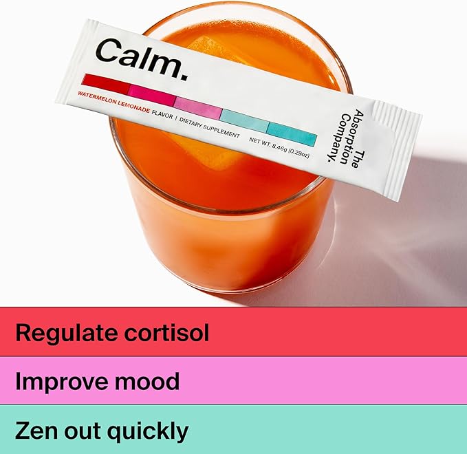 Calm Drink Mix - Relaxation Aid with Magnesium, Ashwagandha, L-Theanine, & Vitamin D - Supports Cortisol Regulation and Mood for Men & Women - Watermelon Lemonade Flavor 14 Sticks