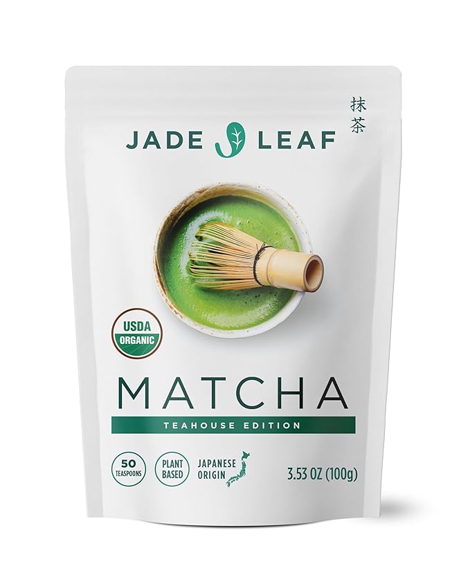 Jade Leaf Matcha Organic Green Tea Powder - Teahouse Edition - Premium First Harvest Ceremonial Grade - Authentic Japanese Origin (3.53 Ounce Pouch)