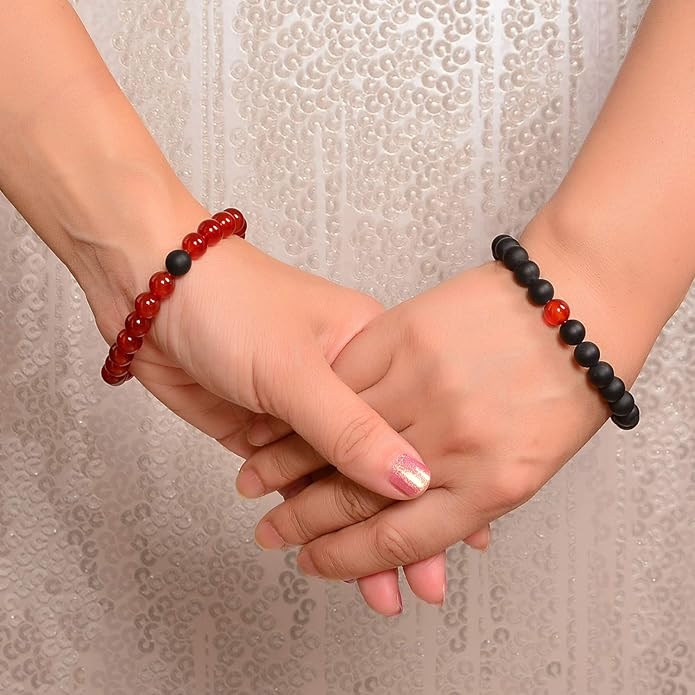 AD Beads 2Pcs His & Hers Distance Beads Bracelets Elastic Natural Stone Yoga Bracelet