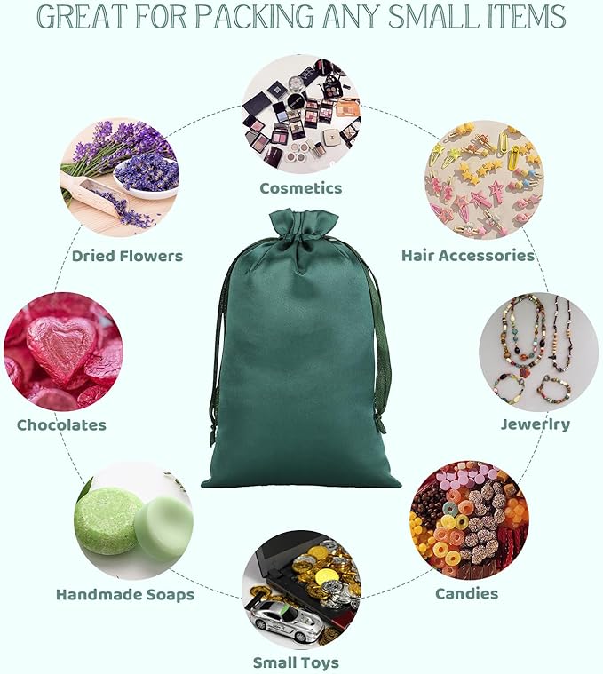Green Satin Drawstring Bags, 30Pcs 5x8 Small Gift Bags, For Kids Classroom, Wedding, Birthday, Halloween Party, or Bachelor Party Favors, Shot Glasses, Alcohol Bottle, For Groomsman