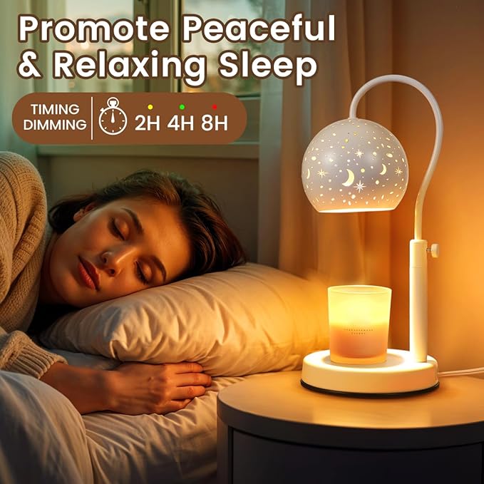 Candle Warmer Lamp with Timer and Dimmer Adjustable Height for Bedroom Decor, Wax Melting Warmer for Jar Candles with 2 Replacement Bulbs Christmas House Warming Gifts