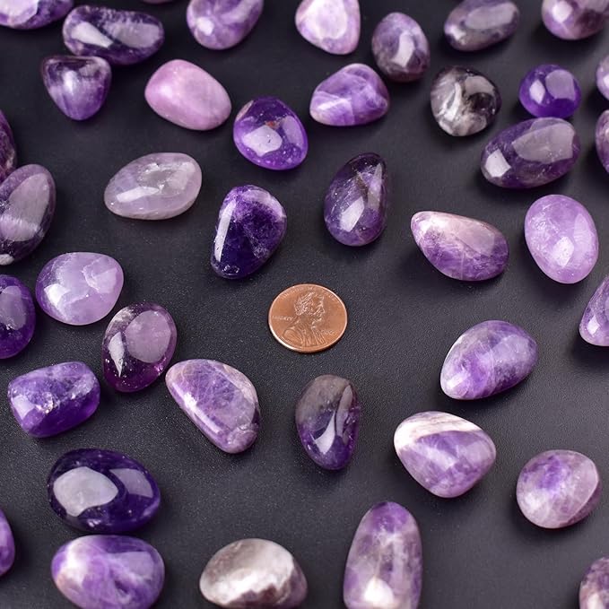 Deep Amethyst Healing Crystal Stone Set - 24 Pieces, 0.6" Natural & Polished Stones for Healing, Meditation, Reiki, Chakra, Crafting & Decoration