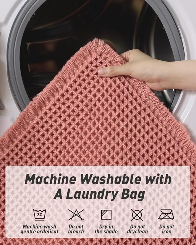 AMOAMI Upgraded Waffle Runner Rug Super Absorbent Non Slip Bath Mats for Bathroom Machine Washable Bathroom Runner Rug with Tassels, Ideal for Hallway Bedroom Laundry Room, Coral, 2'x 5'(24" x 60")