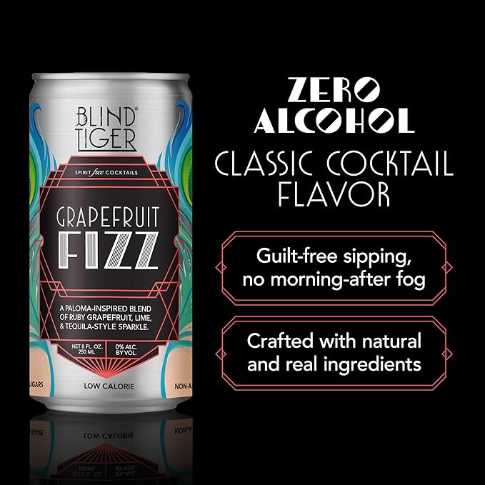 Blind Tiger Grapefruit Fizz 8-Pack | Grapefruit & Lime Non-Alcoholic Sparkling Mocktail | Paloma-Inspired | Crafted with Natural Ingredients | Mixers, Cocktails, Mocktails | 8.4 fl oz Cans