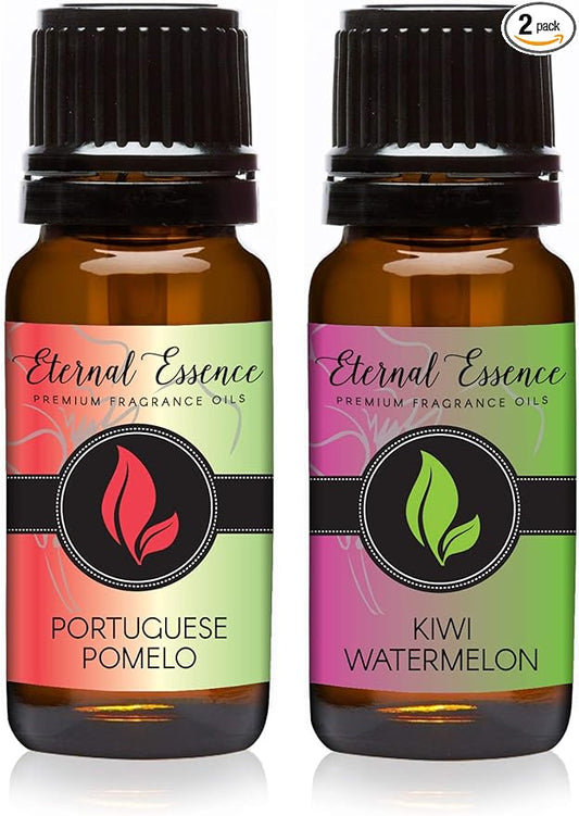 Eternal Essence Oils 2 Pack 10ml Premium Fragrance Oil - Kiwi Watermelon & Portuguese Pomelo - for Candle, Soap Making, Aromatherapy, Diffusers, Home Care, & Humidifiers