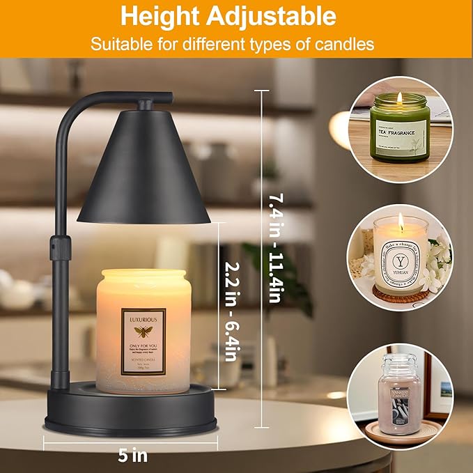 mocosa Candle Warmer Lamp,Adjustable Height Black Metal Candle Warmer,Gifts for Mom,House Warming Gifts New Home Dimmable for Scented Jar Candles