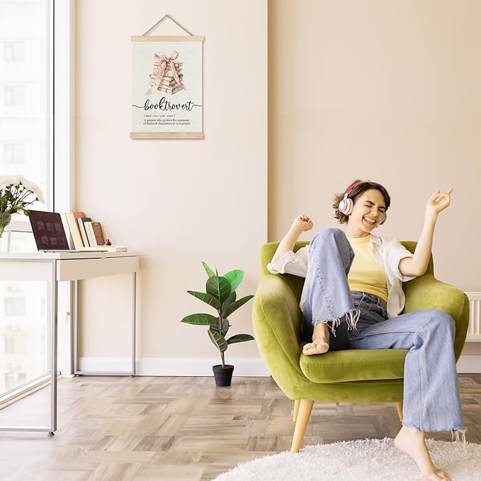 Exqcom Funny Booktrovert Book Lover Wall Art Poster, Reading Nook Room Decor, Book Club Decorations, Preppy Pink Bow Bookish Posters for Reading Room Corner Library Classroom, 12x16 Inches