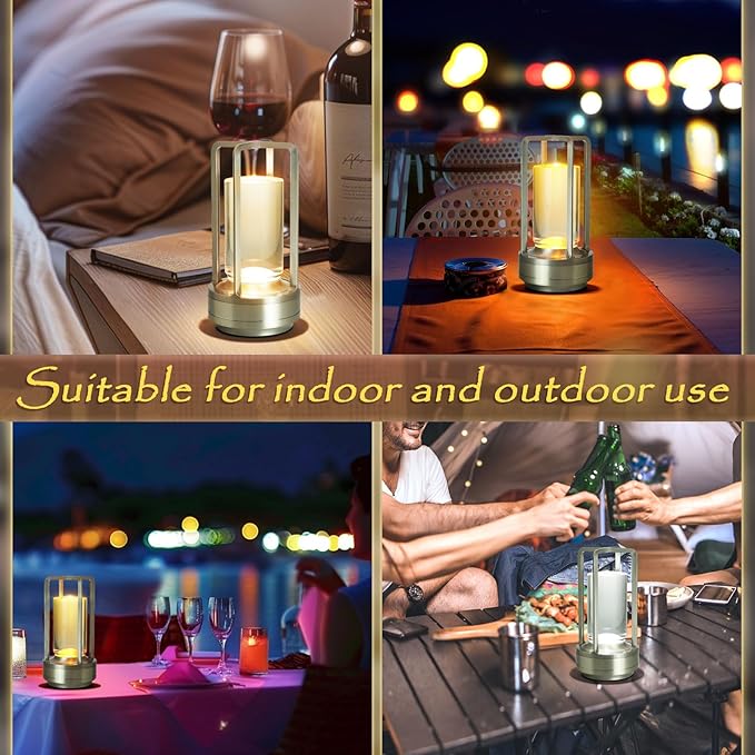 Crystal Table Lantern Light,Battery Operated Rechargeable Cordless Crystal Table Lamp with 3-Color,Portable Outdoor Small LED Desk Lamp for Indoor/Outdoor Patio Camping Bar Restaurant(Silver)
