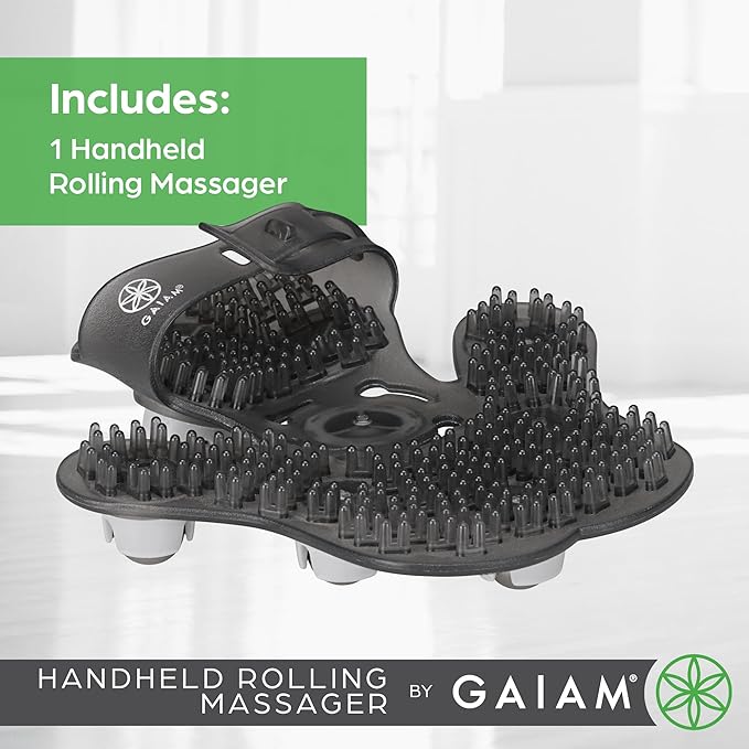 Gaiam Restore Hand-Held Rolling Massager, Palm-Shaped Roller Glove with Seven 360-degree Stainless Steel Roller Balls, Arms, Chest, Thigh, Back & Neck Massager to Reduce Sore Muscles