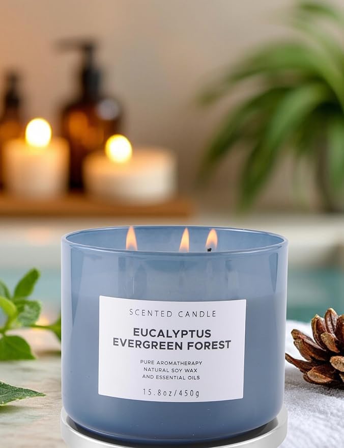 Eucalyptus Evergreen Forest 3-Wick Soy Candle, 15.8 oz | Winter Pine, Balsam Fir & Evergreen Scented Candle | Woodsy Aromatherapy Candle for Home | Clean Burn, Long-Lasting