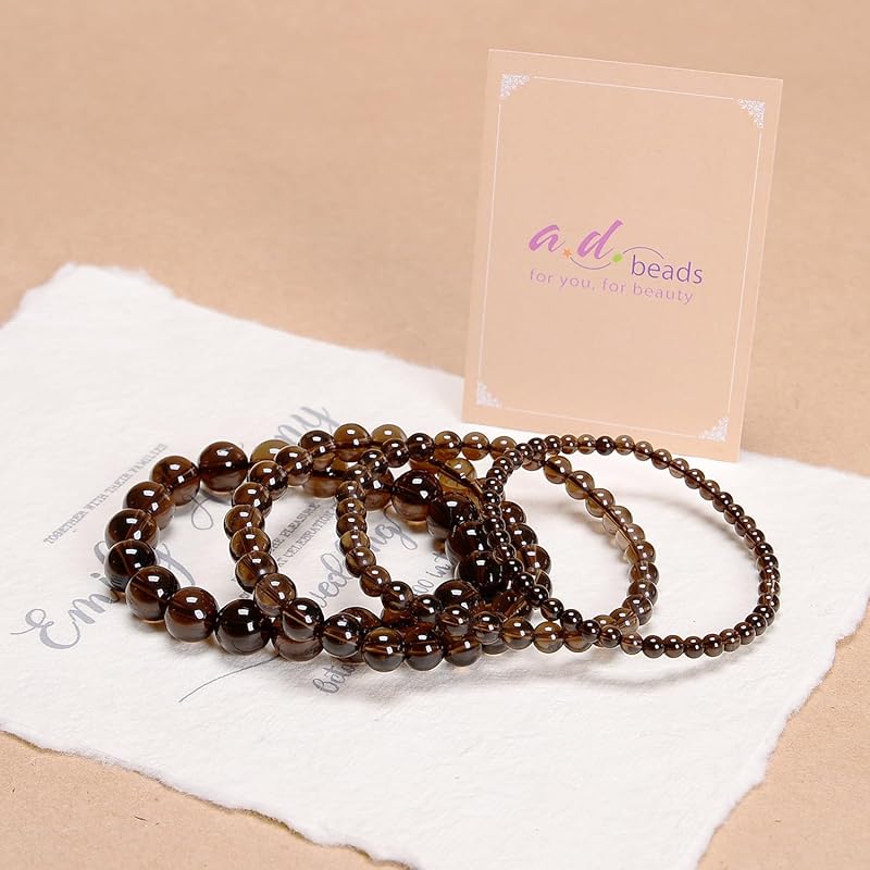 AD Beads Handmade Gemstone Stretch Elastic Bracelet Crystal Healing Reiki Nature's Beauty and Spiritual Essence Unisex (10mm, Smoky Quartz (Clarity and Amplification))